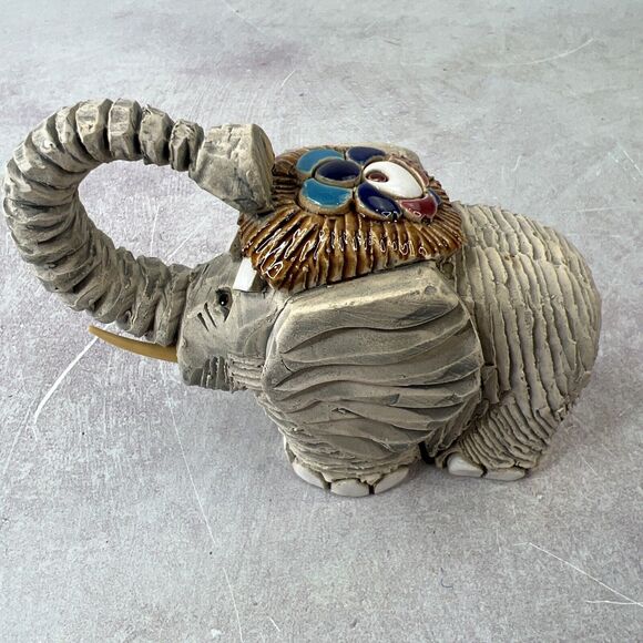 Elephant Figurine Artesania Rinconada GIFT Trunk Up VTG MCM BOHO - Picture 6 of 11